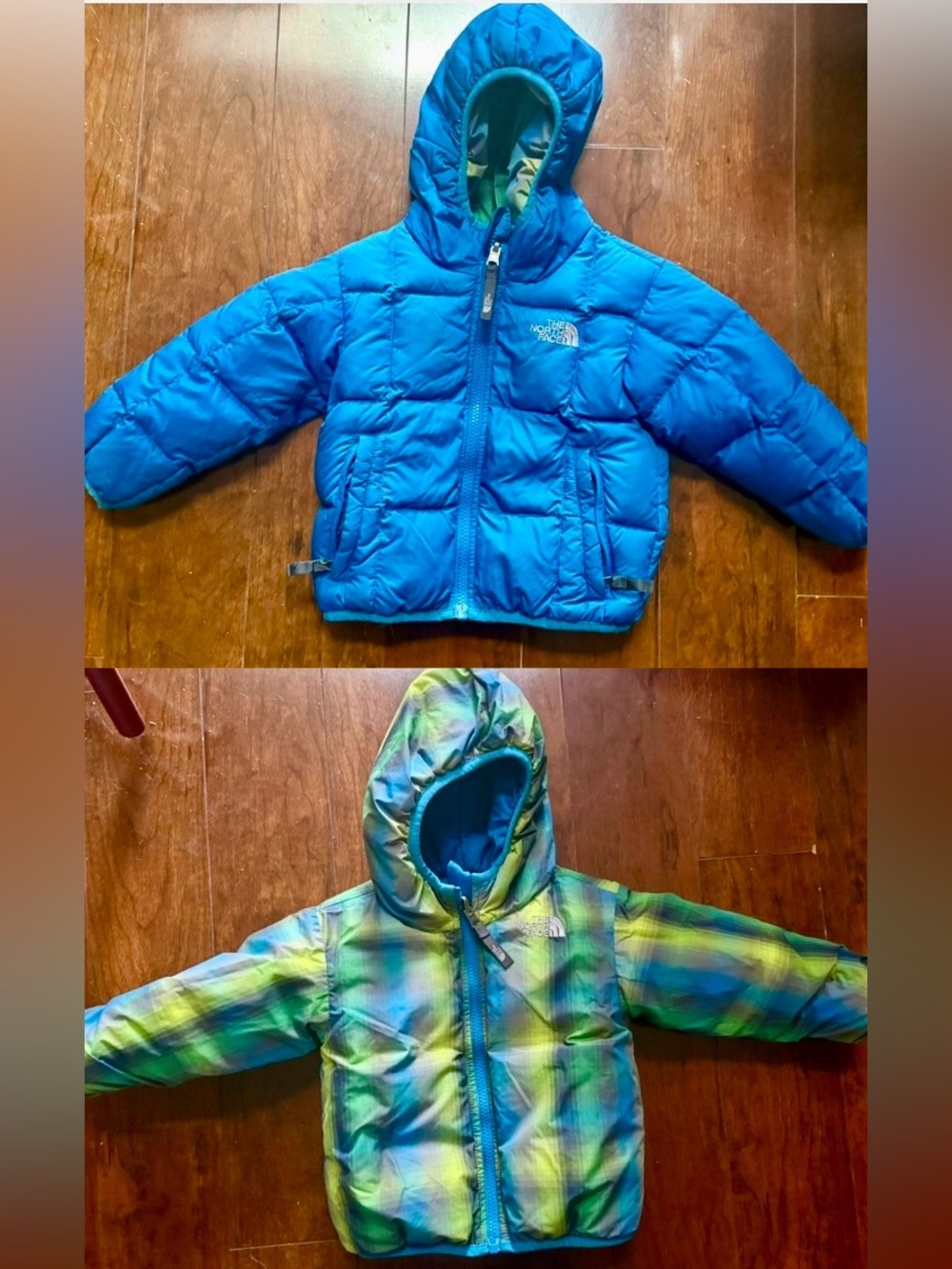 The North Face Reversible Perrito Puffer Jacket Blue/Plaid Toddler Boys 2T